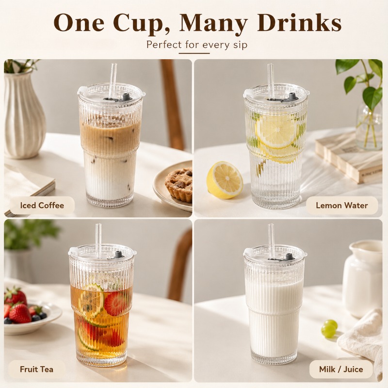 كوب قهوة زجاجي مخطط بغطاء وشفا - مراجعة Espresso Shot Glass وسعره